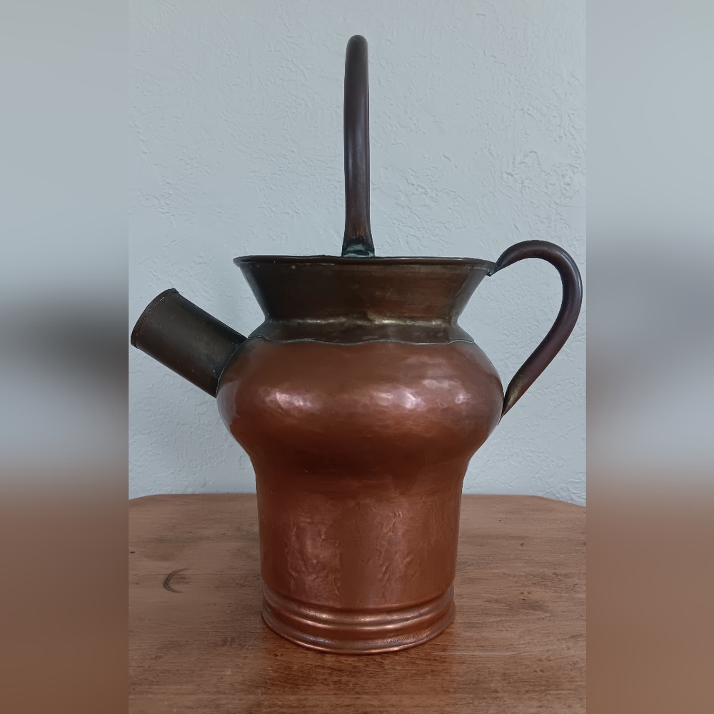 Vintage Copper Watering Can Made in Belgium Brass Accents Dual Handles - Picture 4 of 6